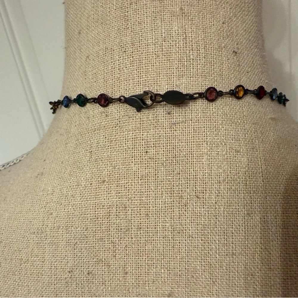 NECKLACE Y OXIDIZED BRONZE COLOR CHAIN WITH MULTI COLOR AUSTRIAN CRYSTALS USA